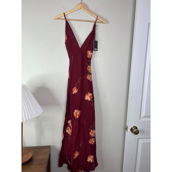 NWT Reformation Renee Auburn Floral Print High Slit Maxi Dress Burgundy Sz Small - Picture 2 of 10